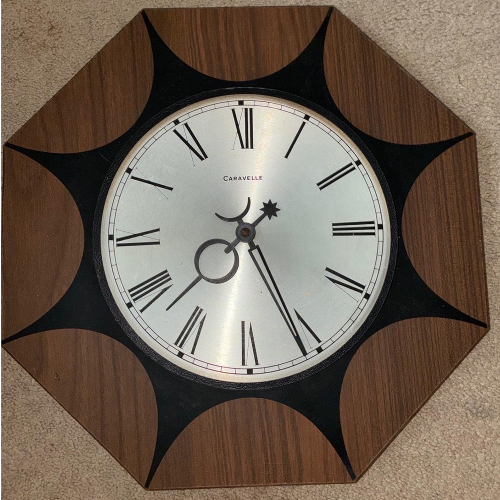 Caravelle Wall Clock Brown Mid-Century Modern Starburst German Movement MCM